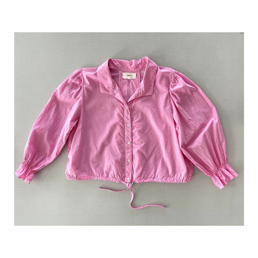 Xirena Sz M Elody Puff Sleeve Top Pink Cotton Cropped Feminine Coastal Ruffle - Picture 5 of 16